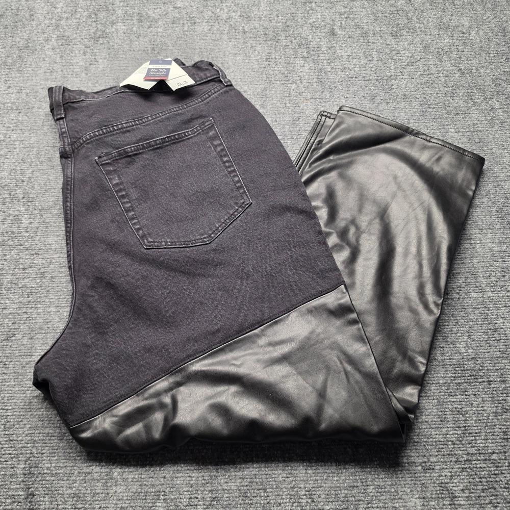 Abercrombie Curve Love The 90s Straight Ultra High Rise Denim Faux Leather 35S